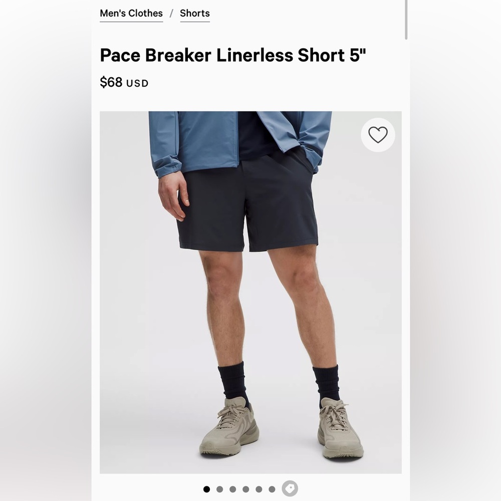 Lululemon Mens Pace Breaker Linerless Short 5" - True Navy